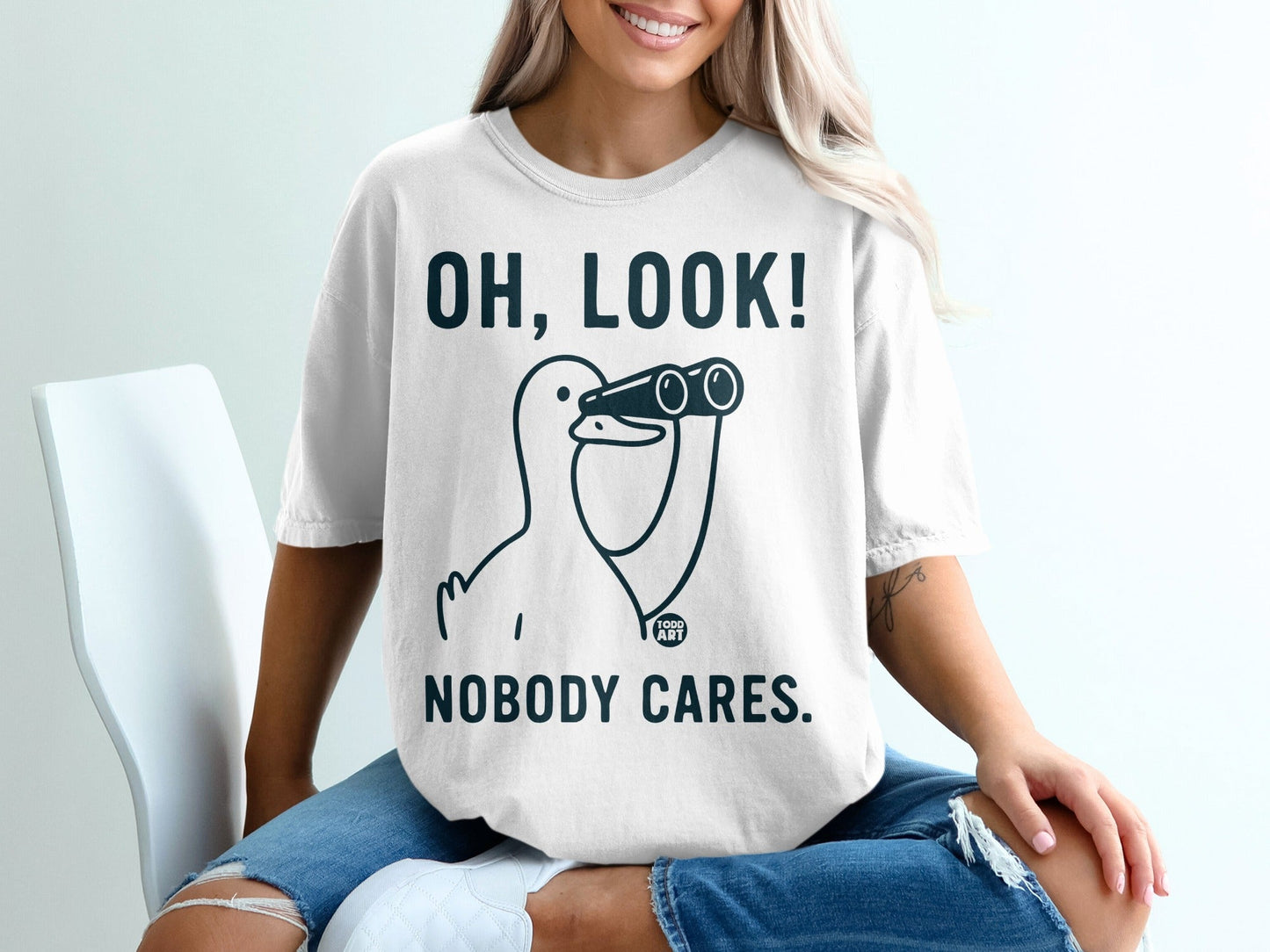 Funny Oh Look Nobody Cares Graphic Tee Shirt