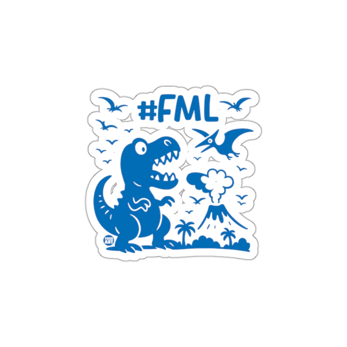 #FML T-Rex and Pterodactyl Volcano Scene Sticker