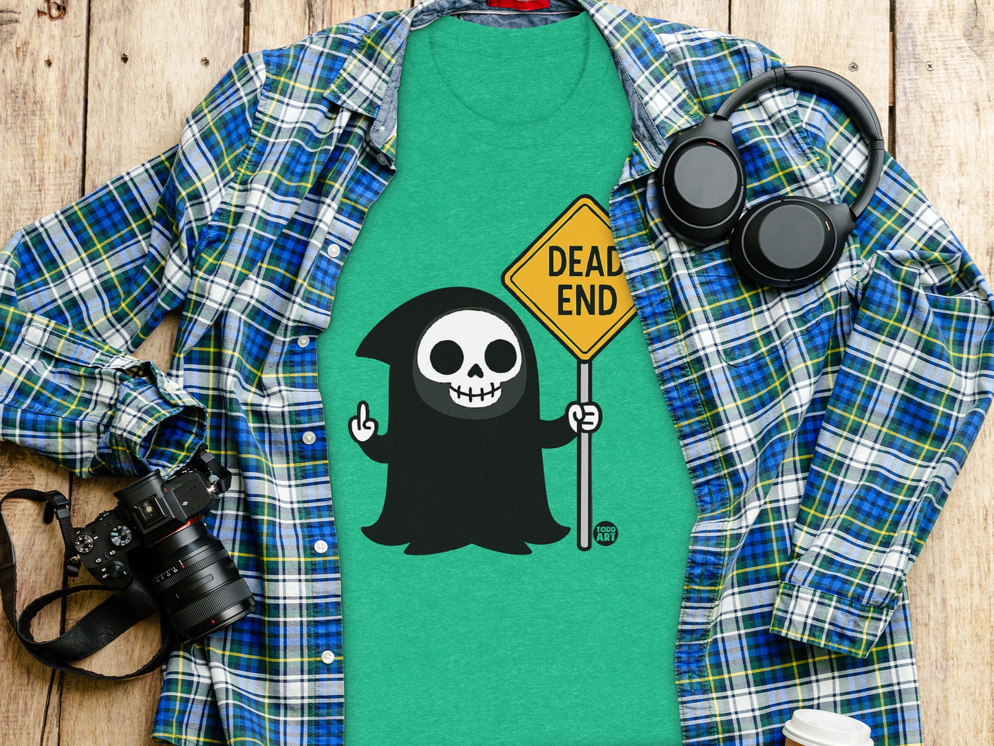 Dead End Grim Reaper Cartoon T-shirt Fun Graphic Tee