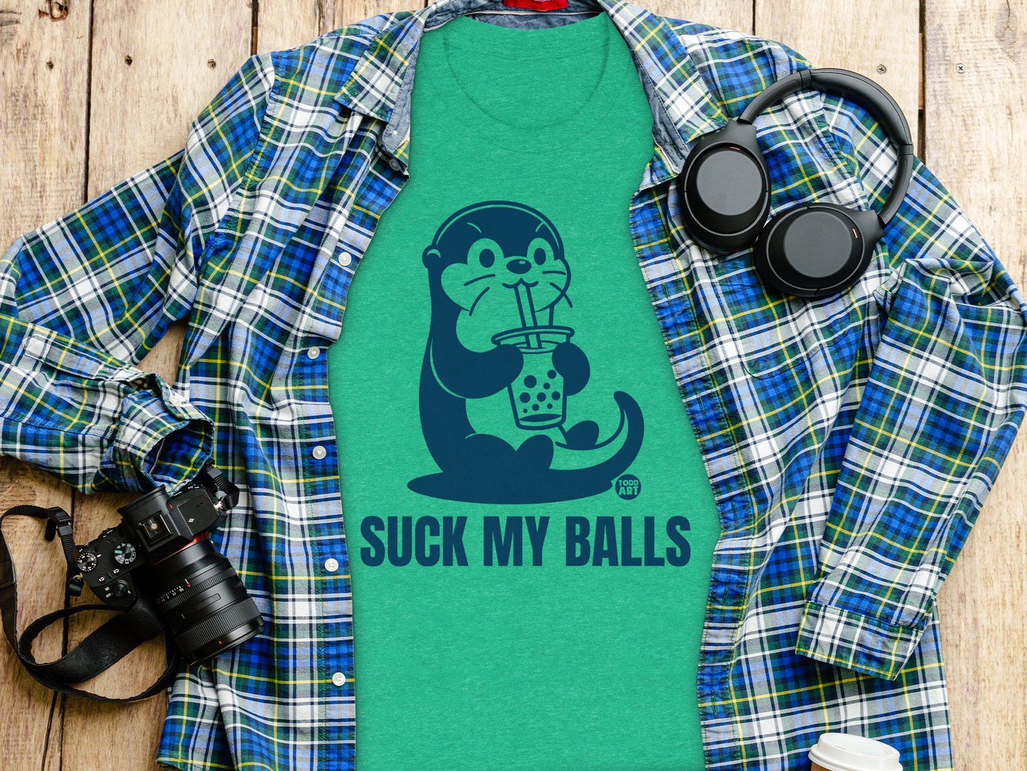 Suck My Balls Funny Otter Drinking Boba T-shirt