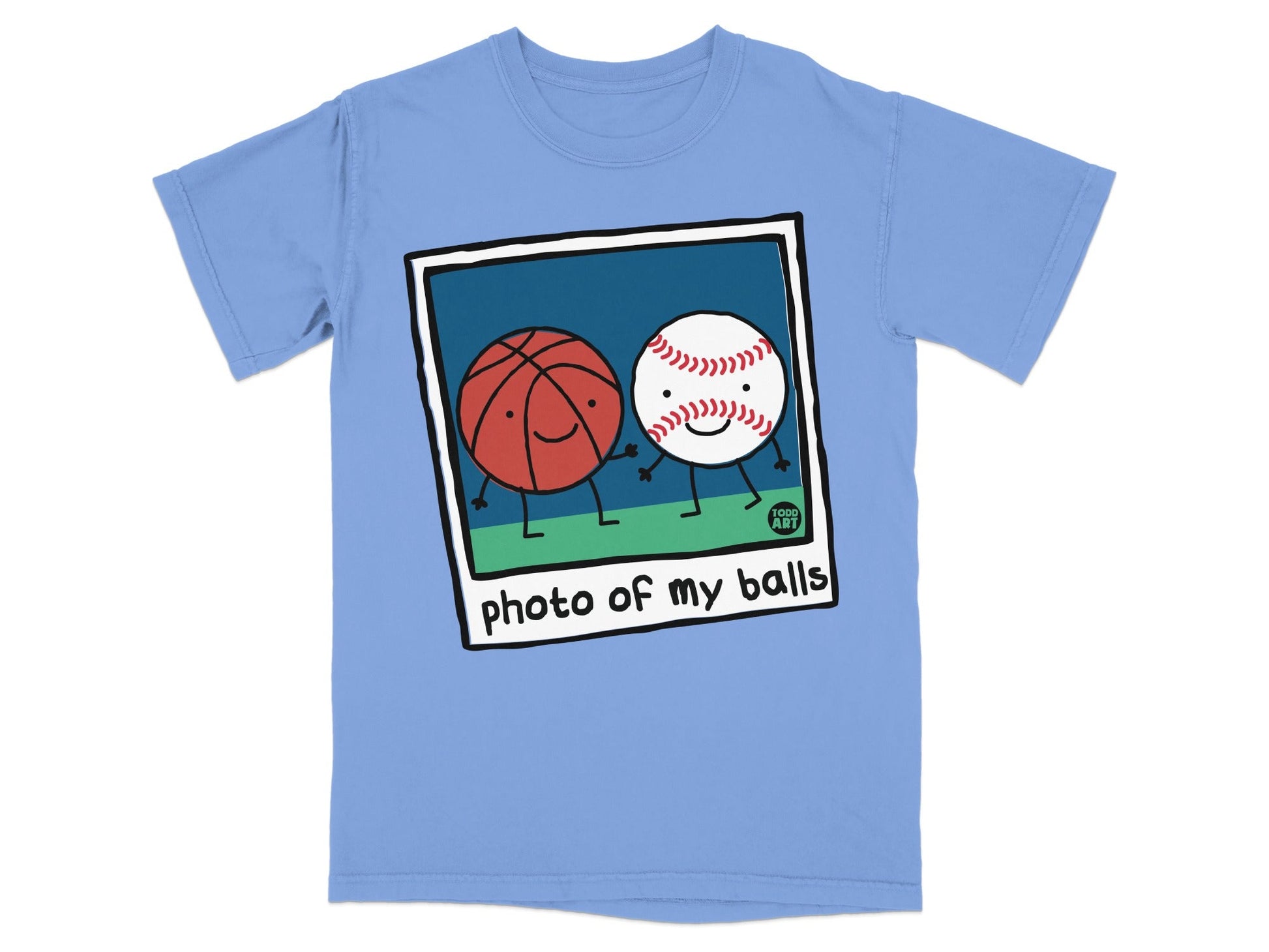 Polaroid of a smiling basketball and baseball friends.