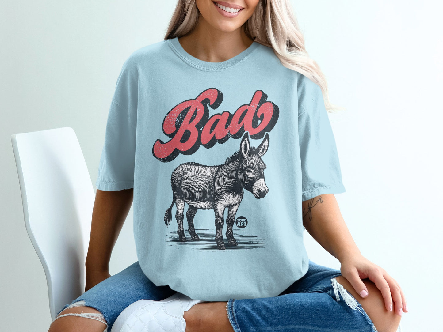 Bad Donkey Graphic Design Light Blue T-Shirt