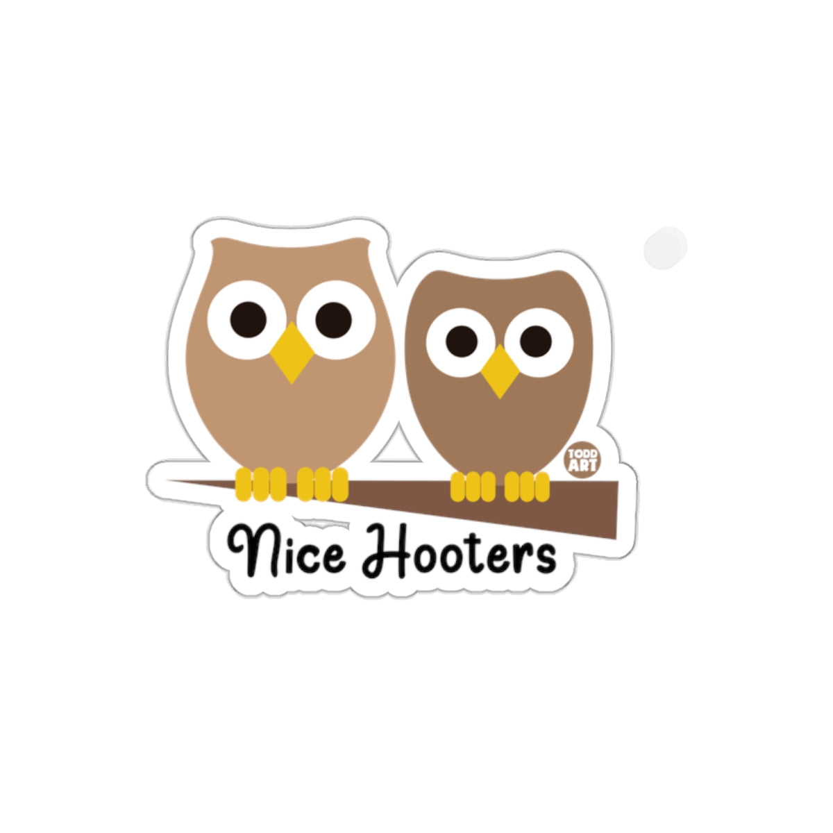 Two Owls Perched On Branch With Words Nice Hooters sticker