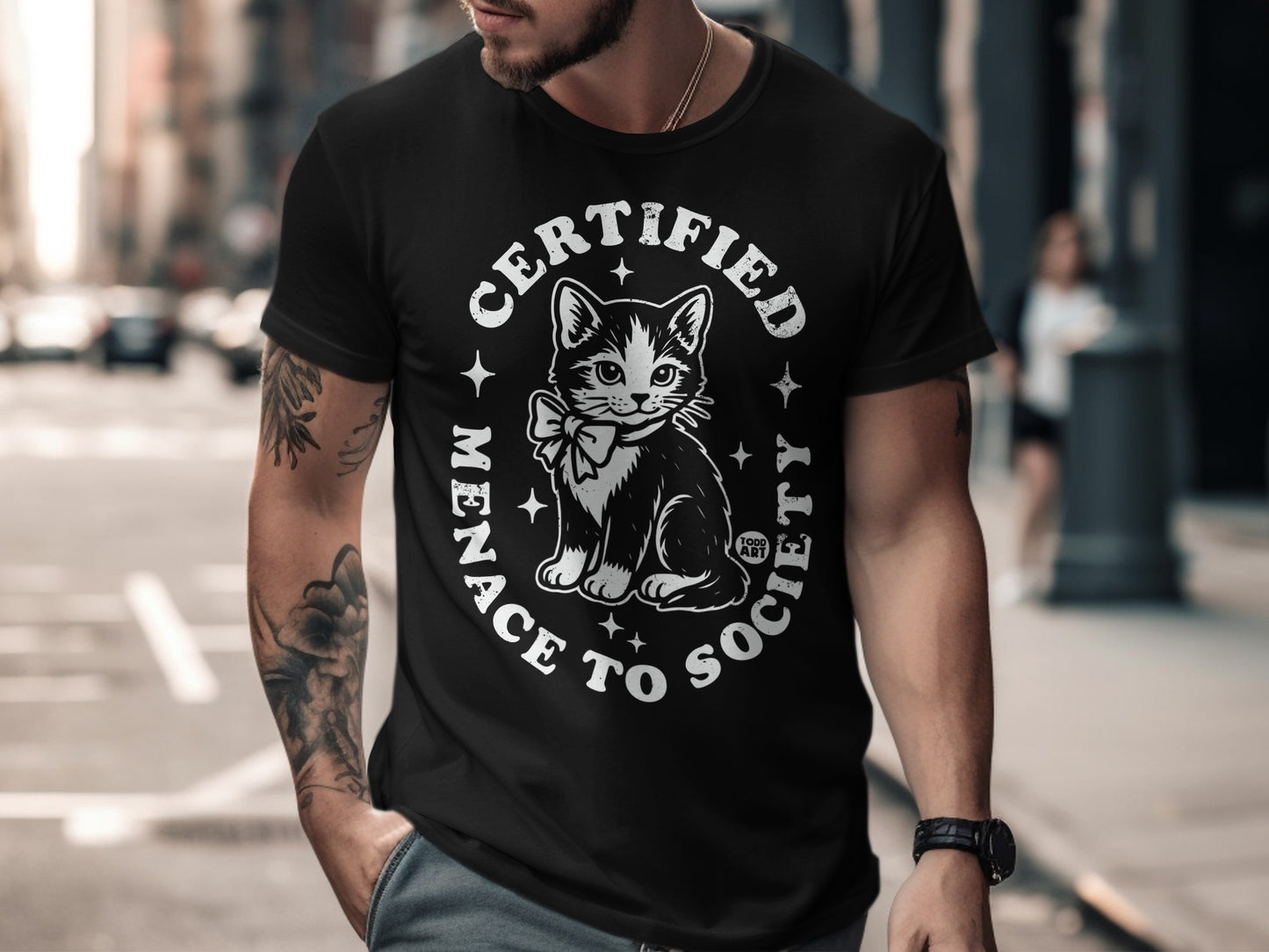 Certified Menace to Society Cat Graphic Tee Shirt