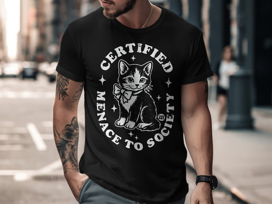 Certified Menace to Society Cat Graphic Tee Shirt
