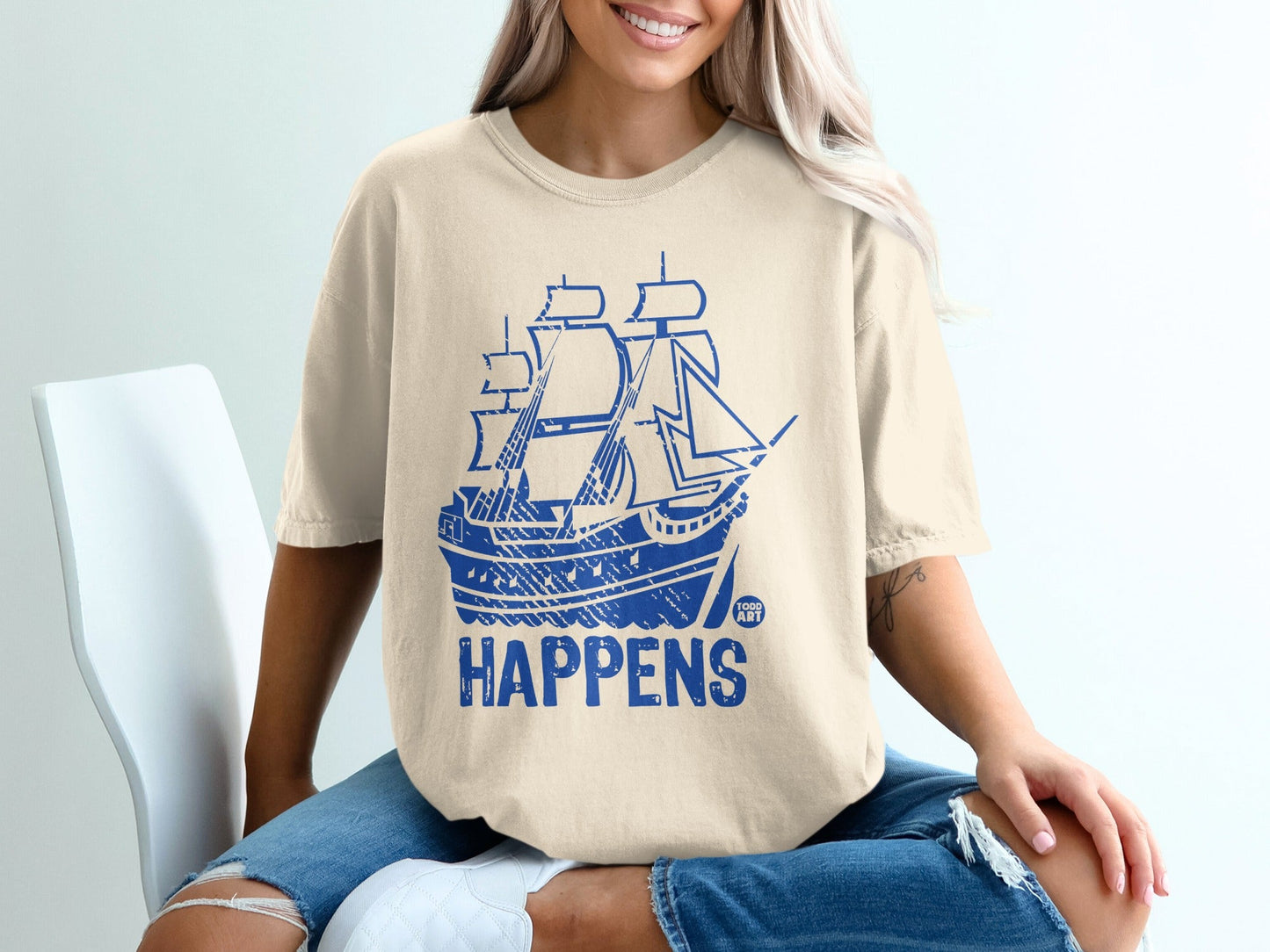 Vintage Ship Happens Graphic Tee Casual Shirt