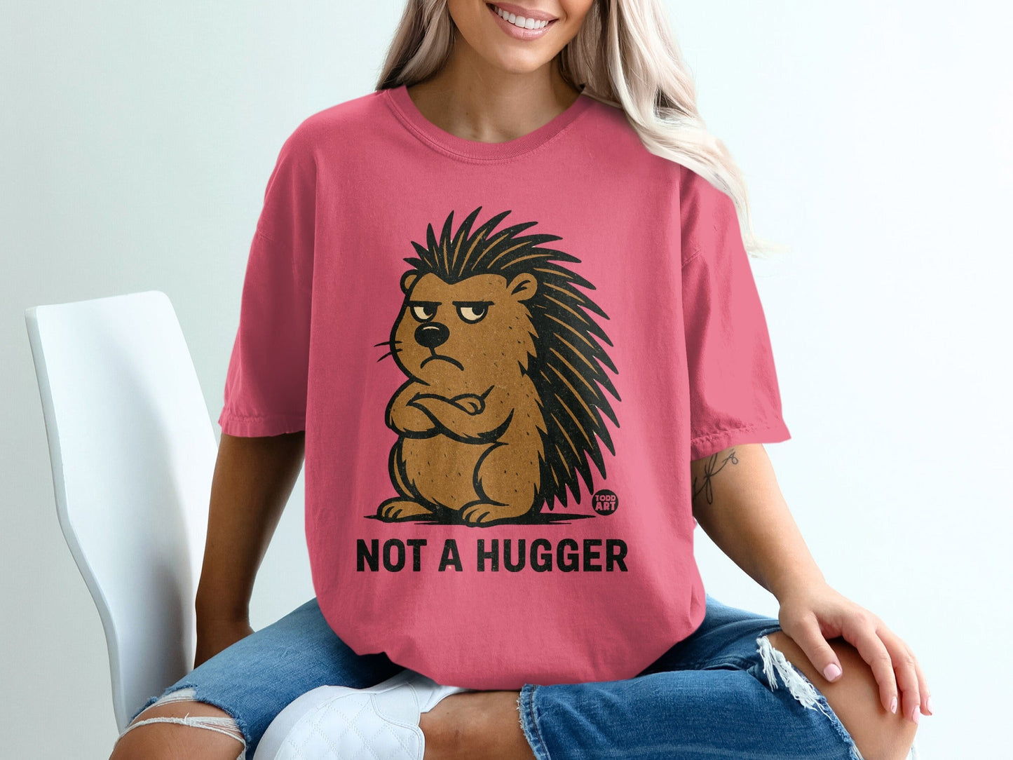 Not a Hugger Grumpy Porcupine Graphic T-shirt