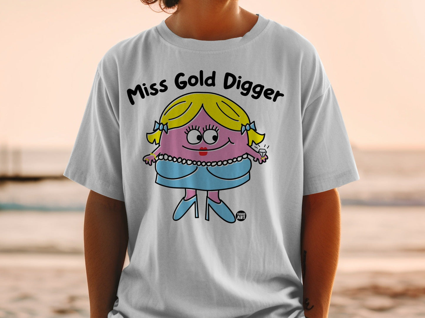 Miss Gold Digger Character Print Shirt for Kids