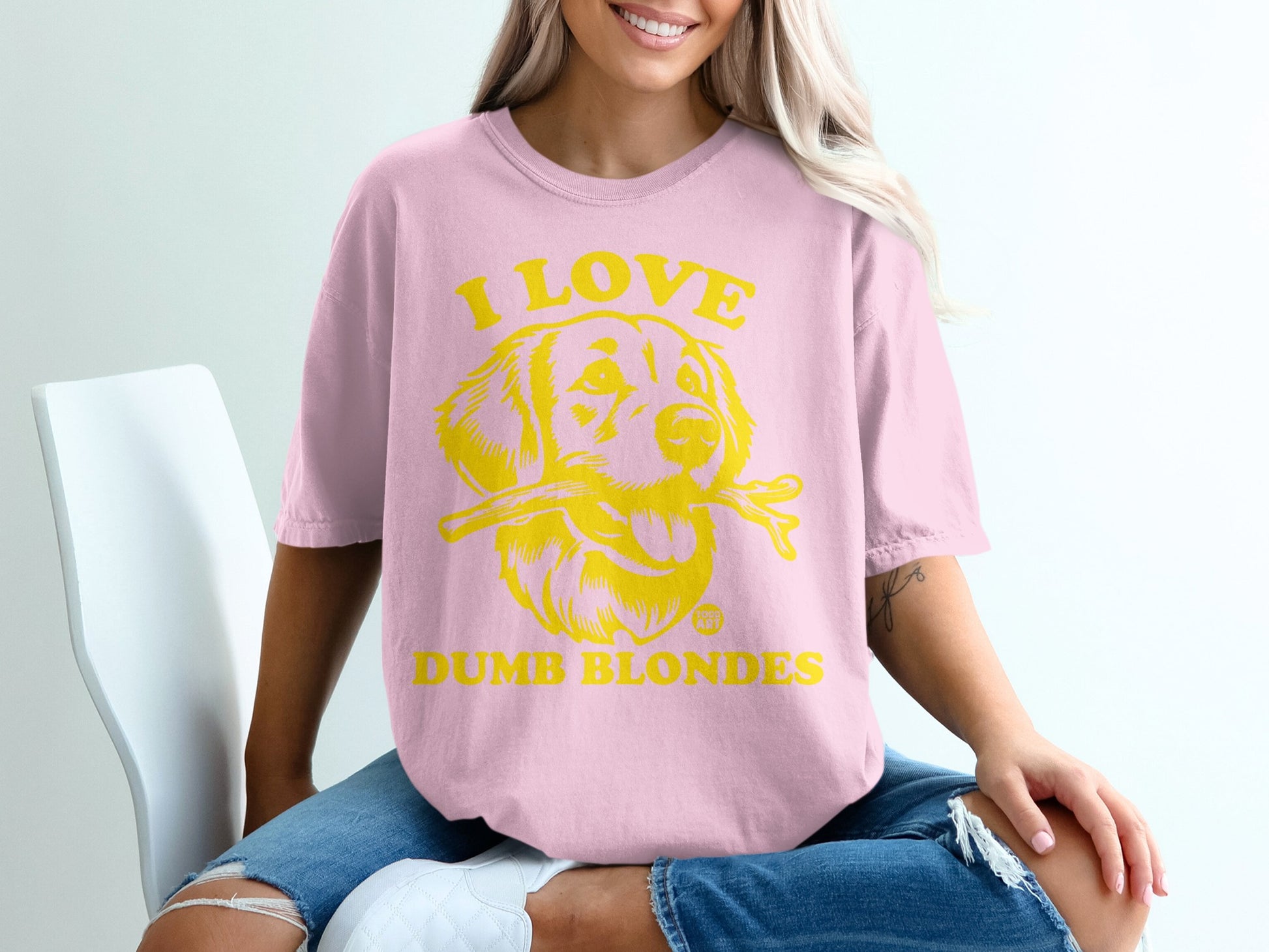 I Love Dumb Blondes Graphic Tee with Dog Print Shirt