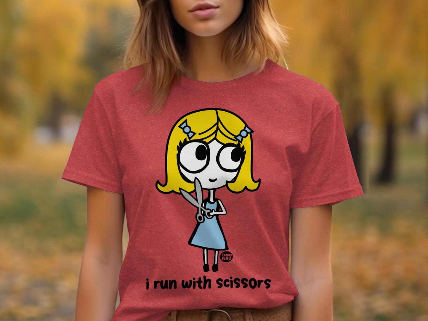 Cute Cartoon Character I Run With Scissors T-Shirt