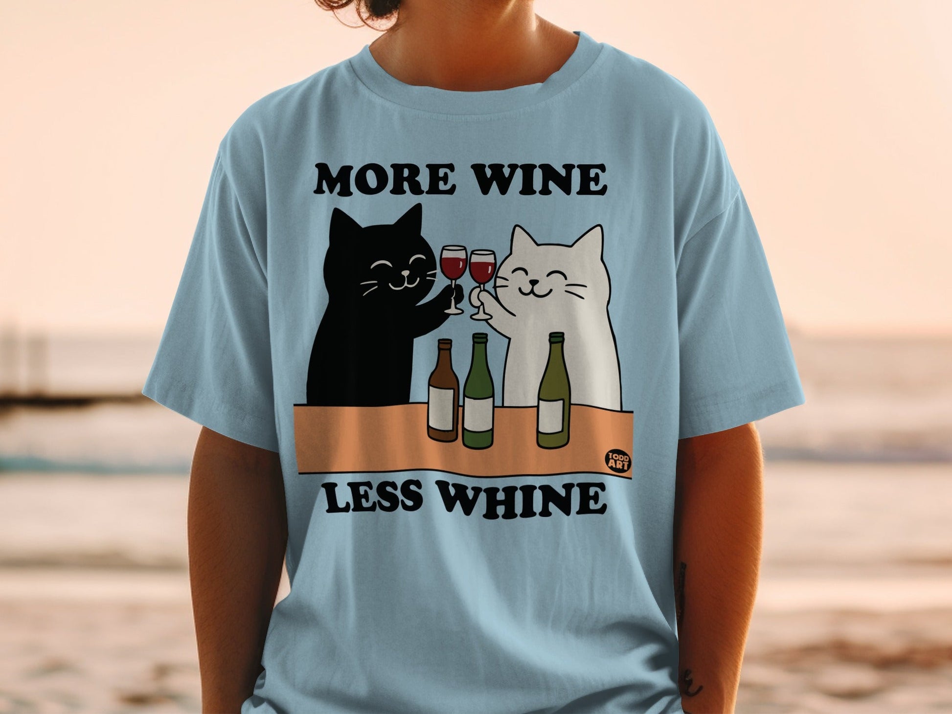 More Wine Less Whine Cats Drinking Wine T-Shirt