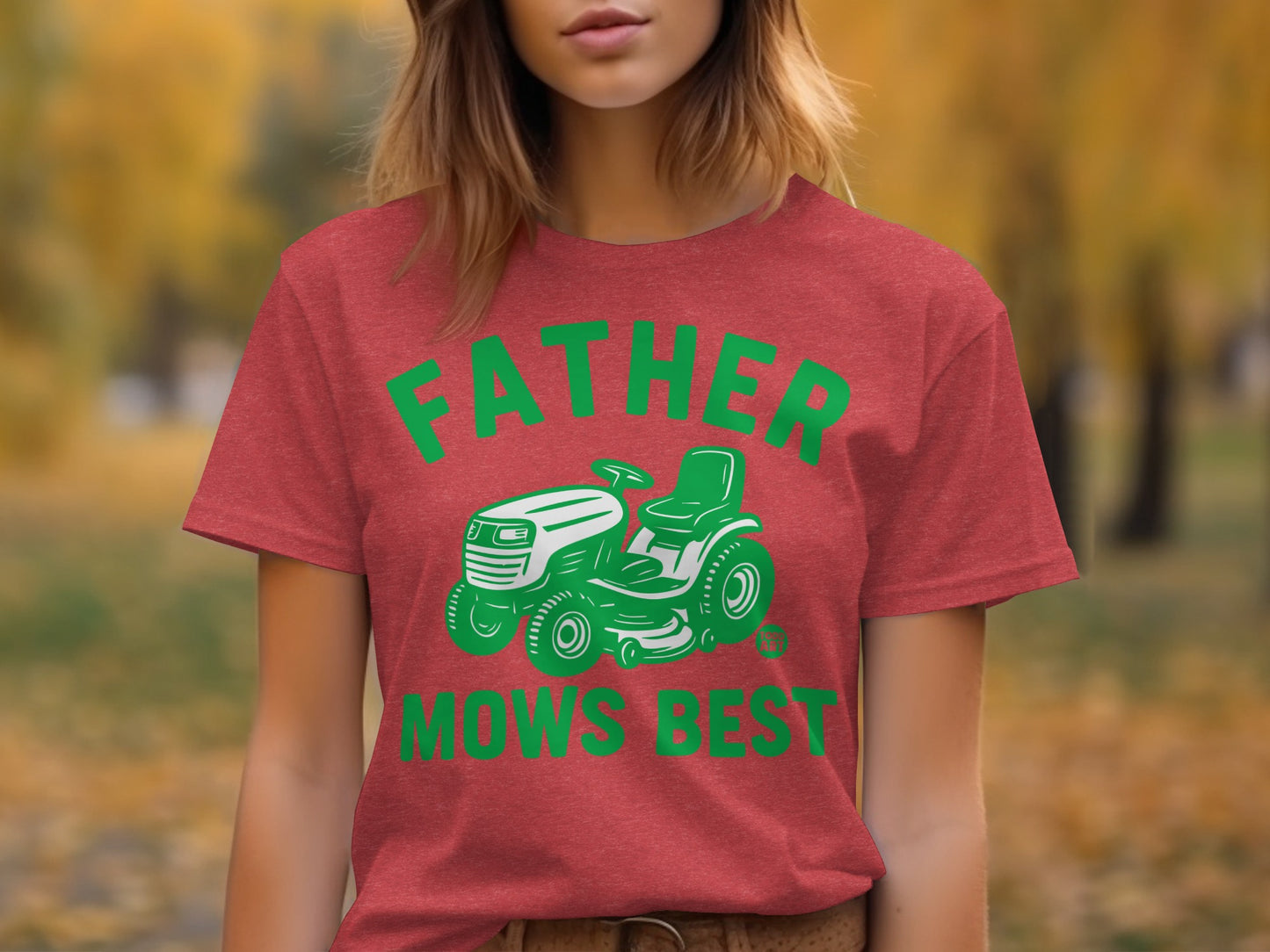 Father Mows Best Graphic Red Tee Gardening Apparel