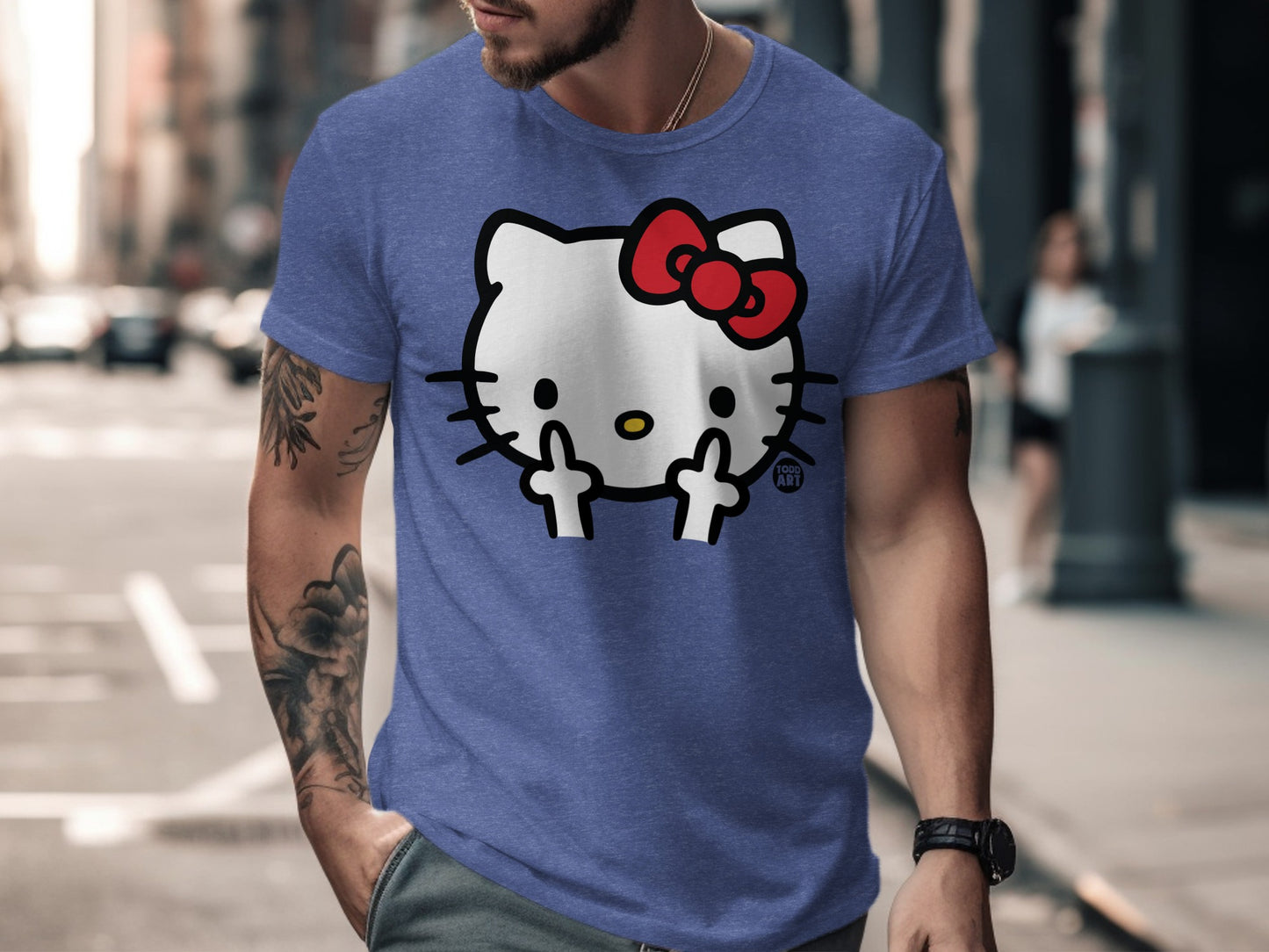 Funny Cartoon Cat with Double Gesture T-shirt
