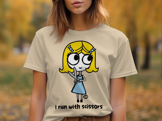 I Run With Scissors Funny Illustrated T-Shirt