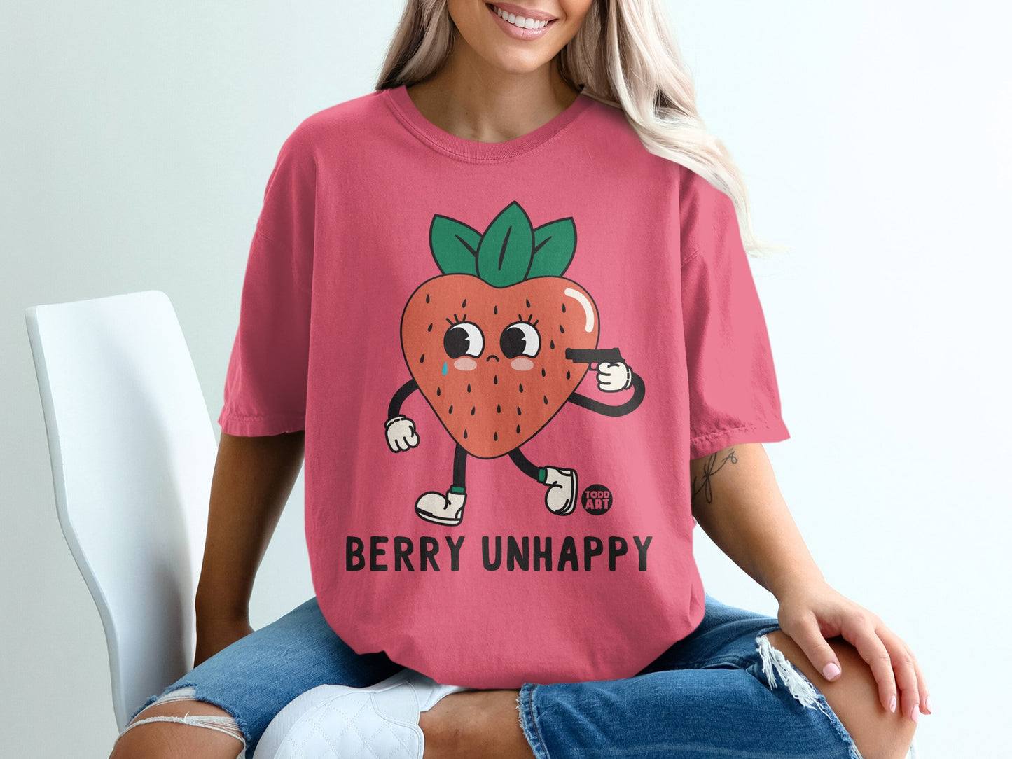 Berry Unhappy Strawberry Gun Food Art Tshirt product type