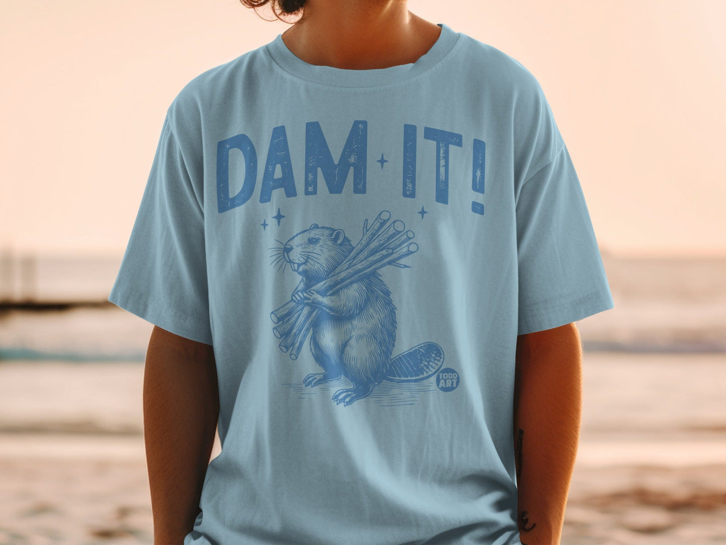 DAM IT! Beaver with Wood Blue Graphic T-Shirt
