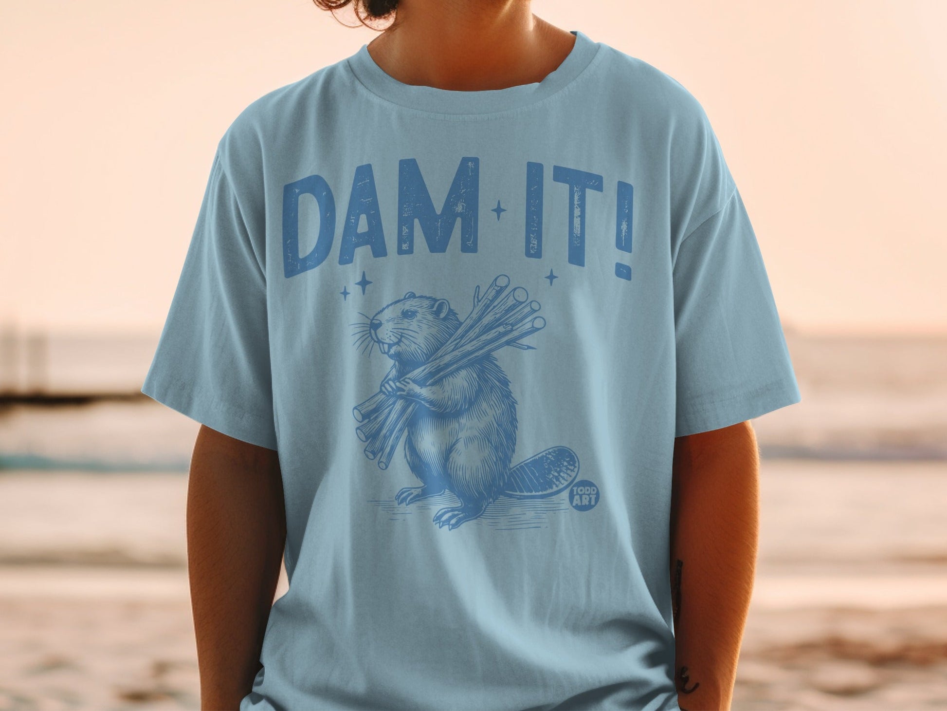 DAM IT! Beaver with Wood Blue Graphic T-Shirt