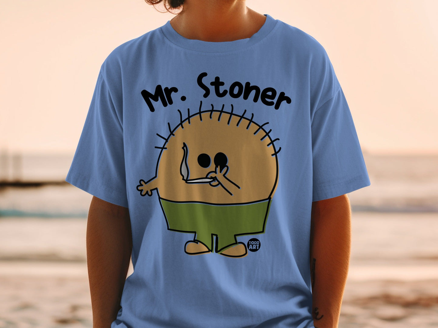Funny Mr. Stoner Graphic Print Blue T-Shirt Product