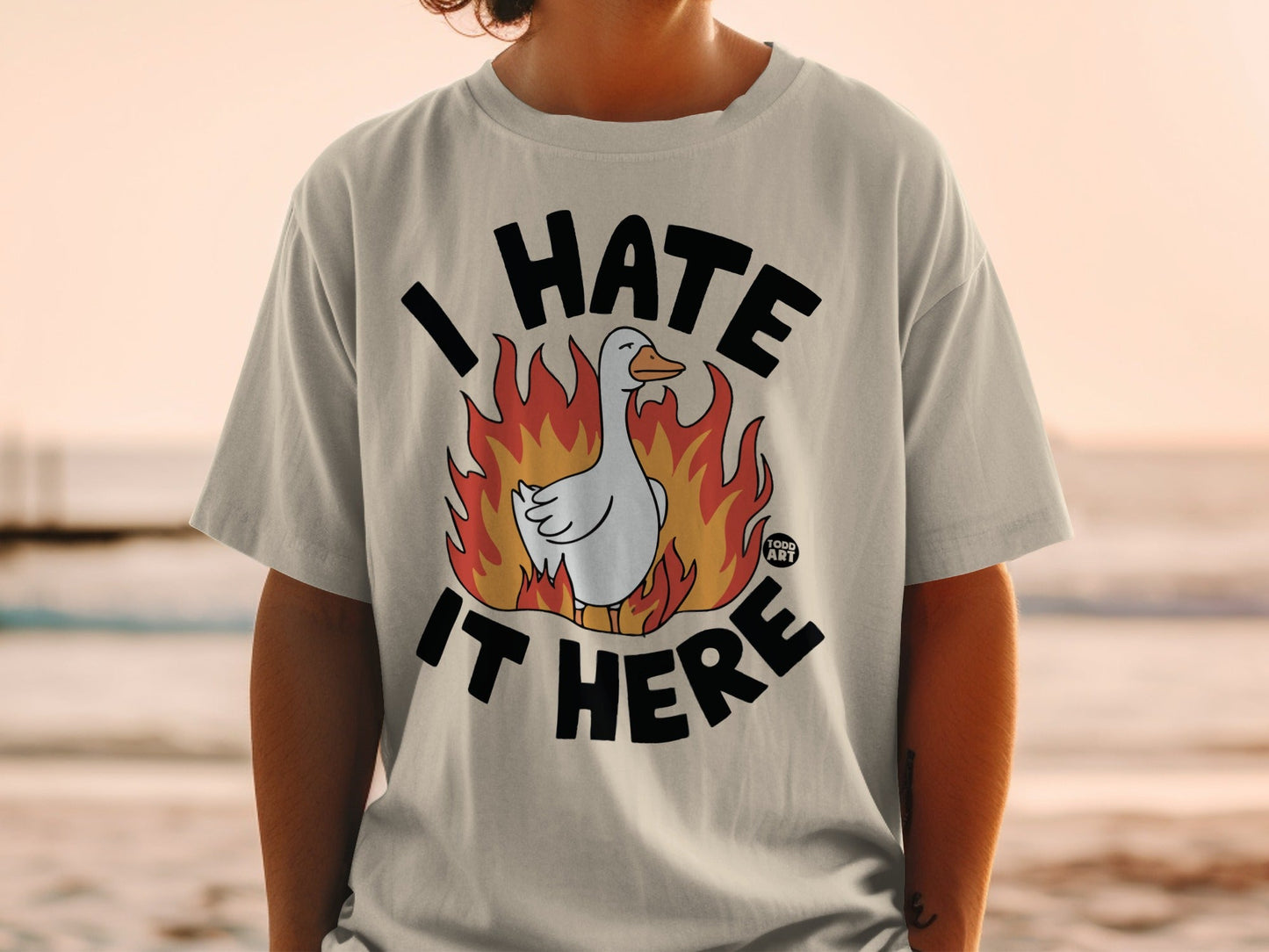I Hate It Here Duck in Flames Graphic T-Shirt