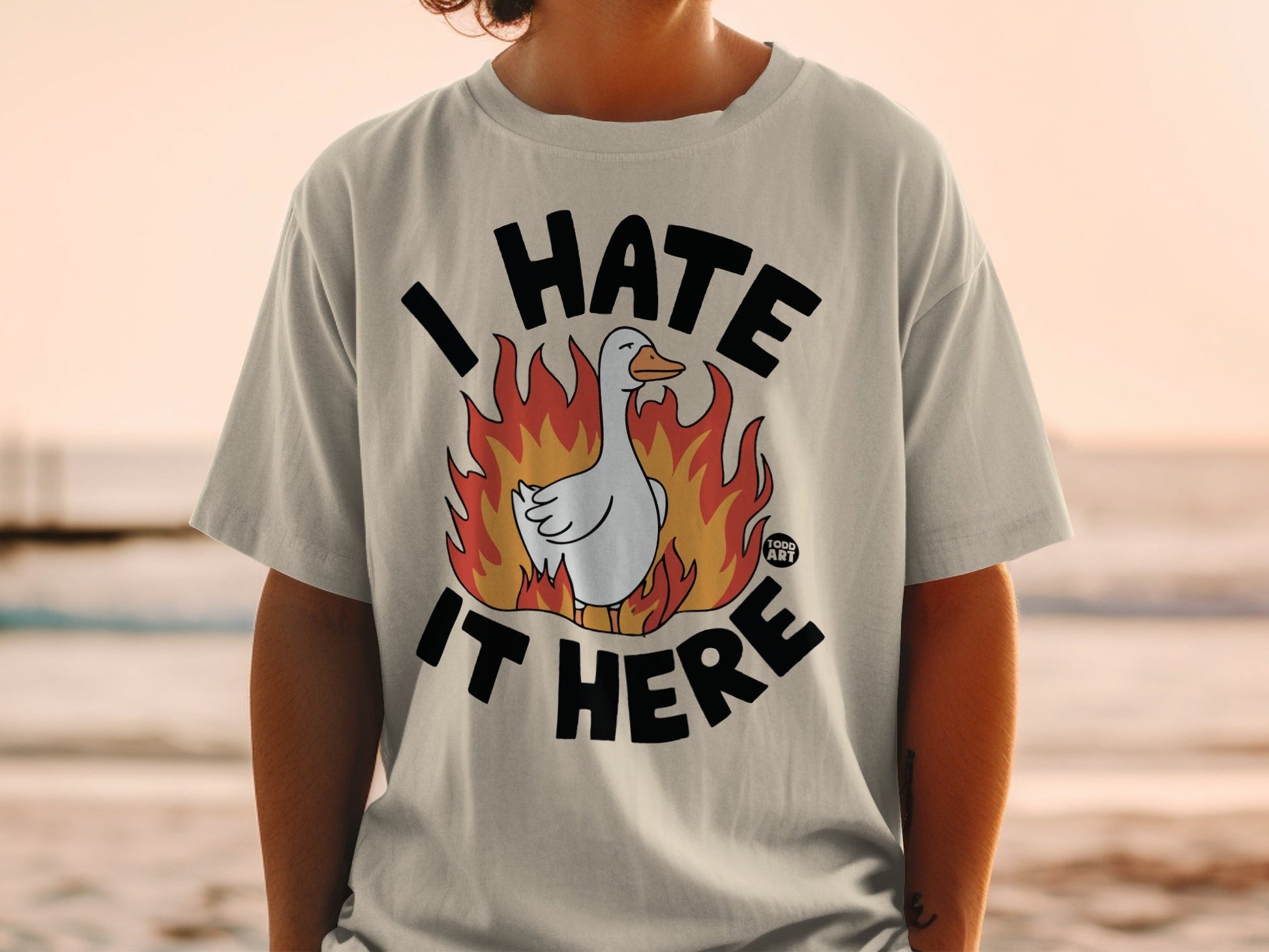 I Hate It Here Duck in Flames Graphic T-Shirt