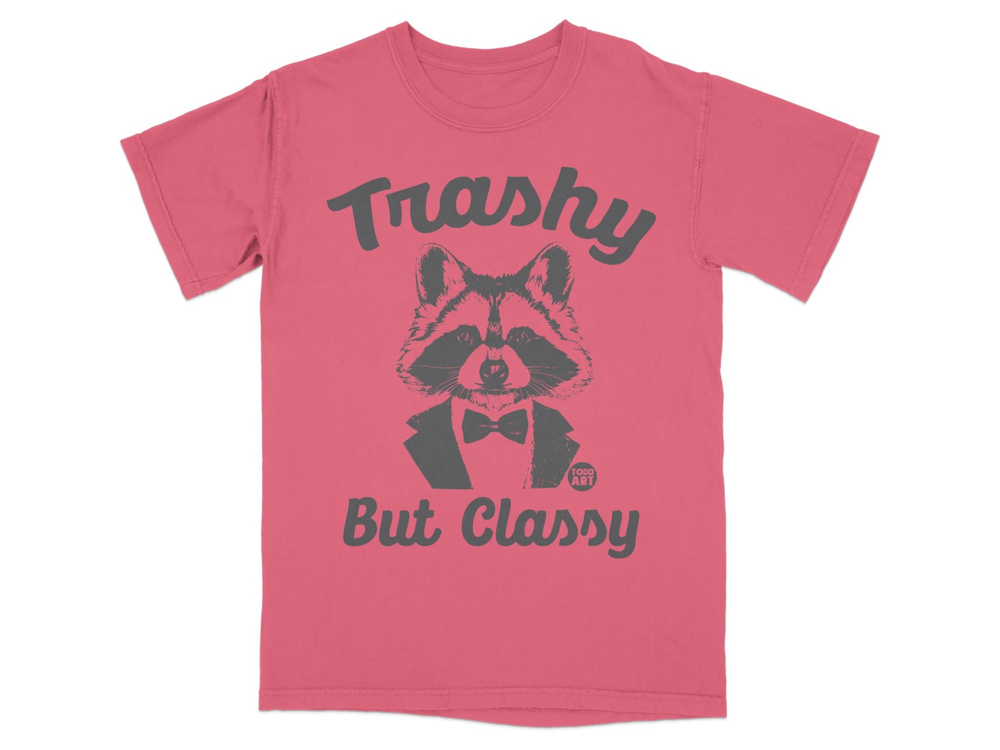 Trashy But Classy raccoon in a tuxedo t-shirt.