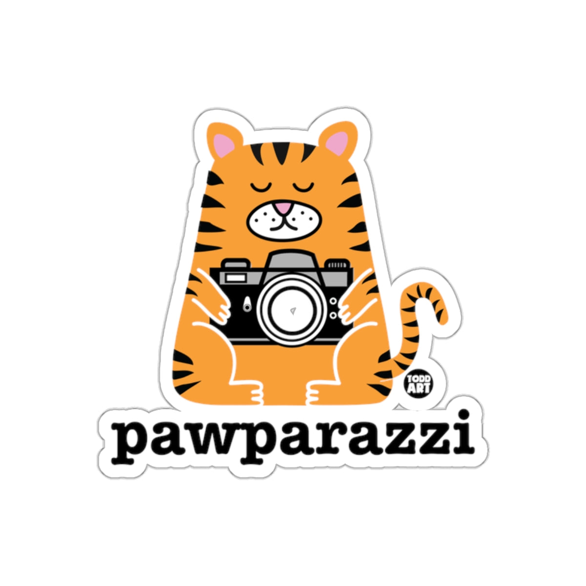 Cute Tiger with Camera Pawparazzi Graphic Design Sticker