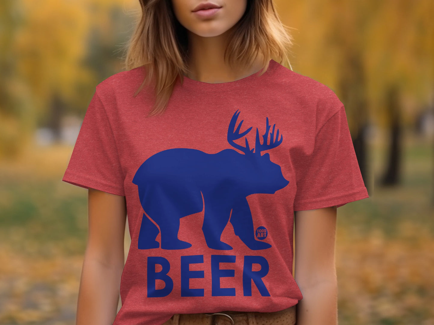 Beer with Bear Antlers Graphic Design on T-Shirt