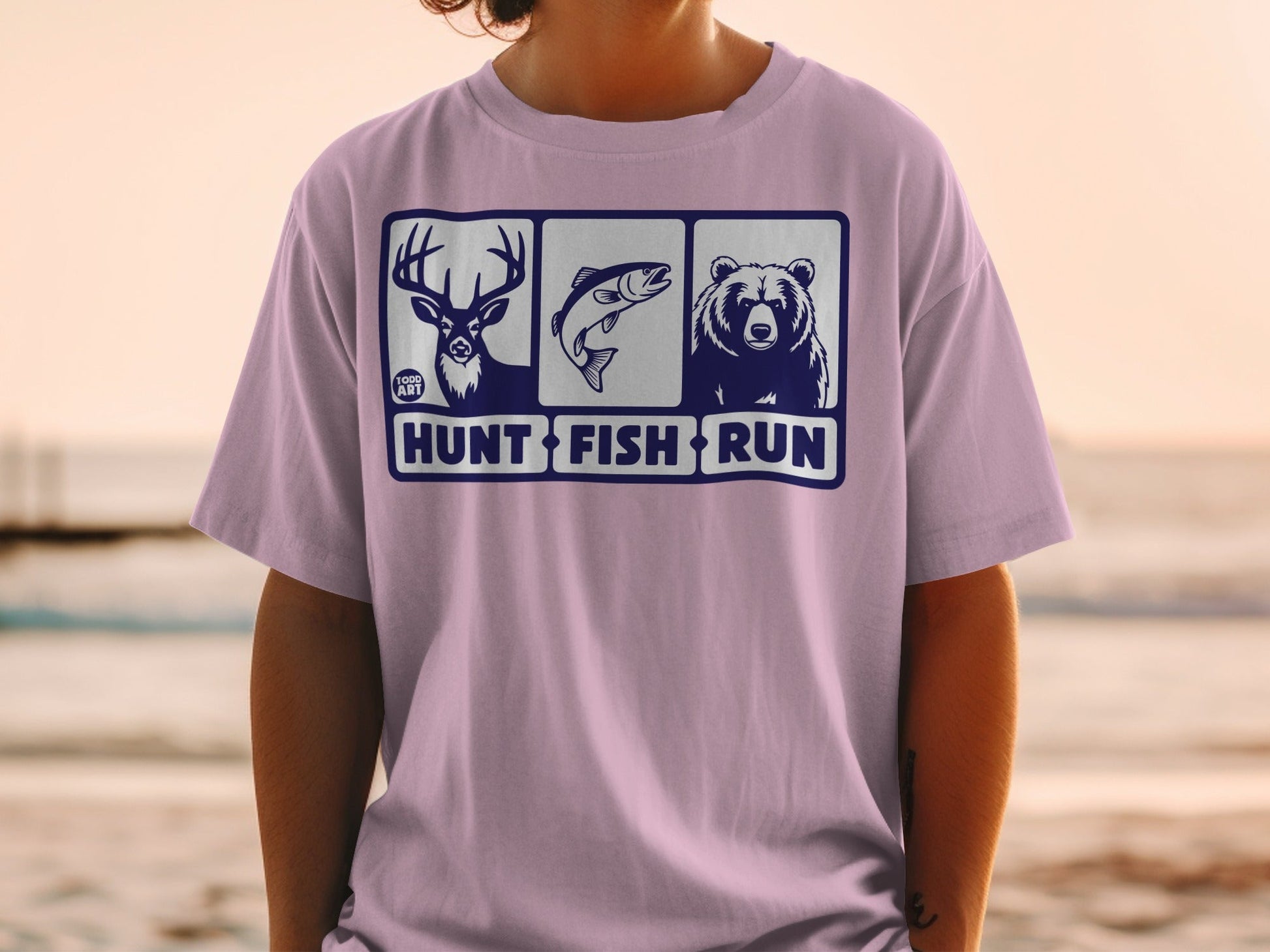 Hunt Fish Run Deer Fish Bear Graphic Design Shirt