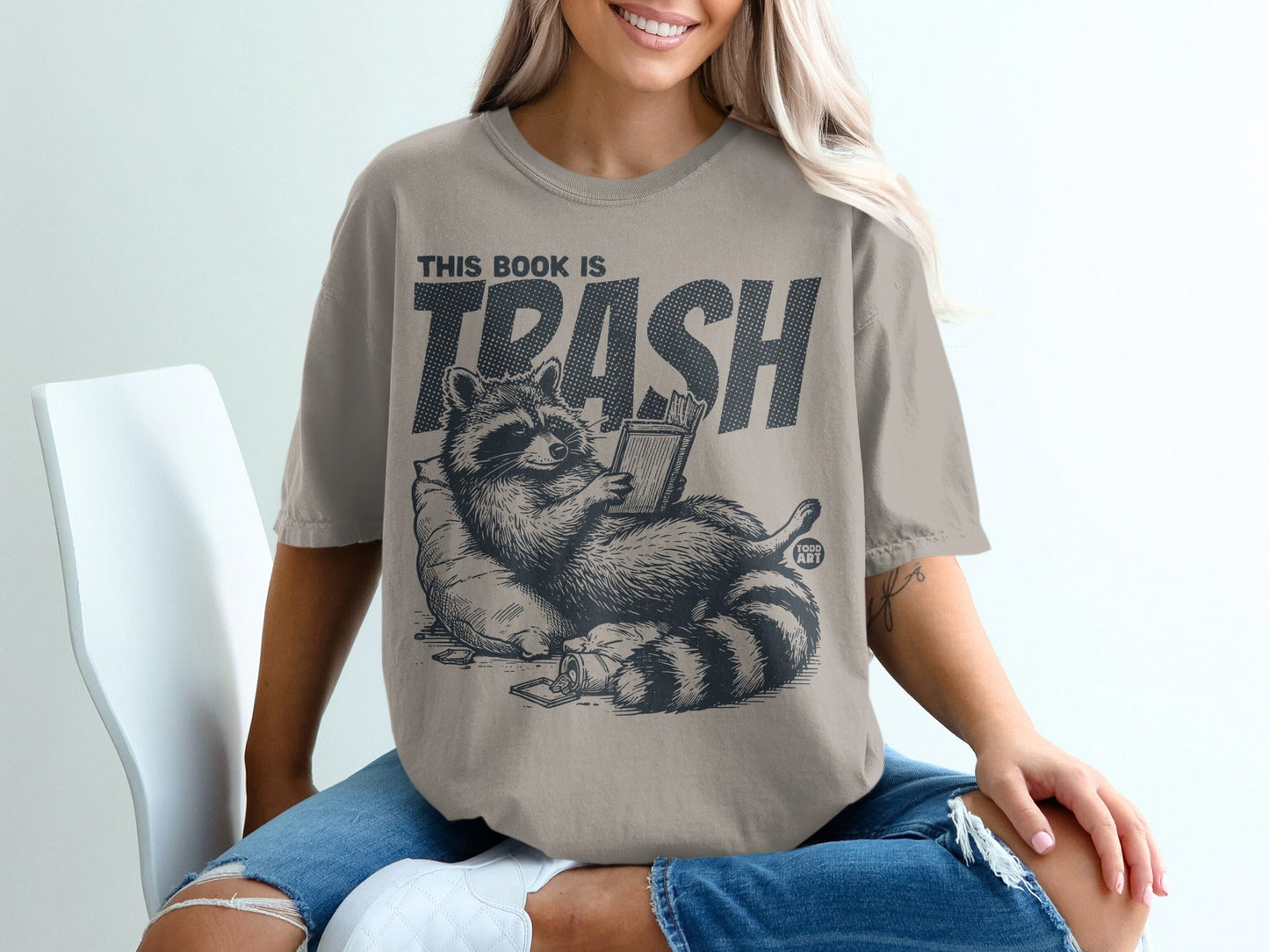 Cute Raccoon This Book is Trash Graphic Tee Shirt