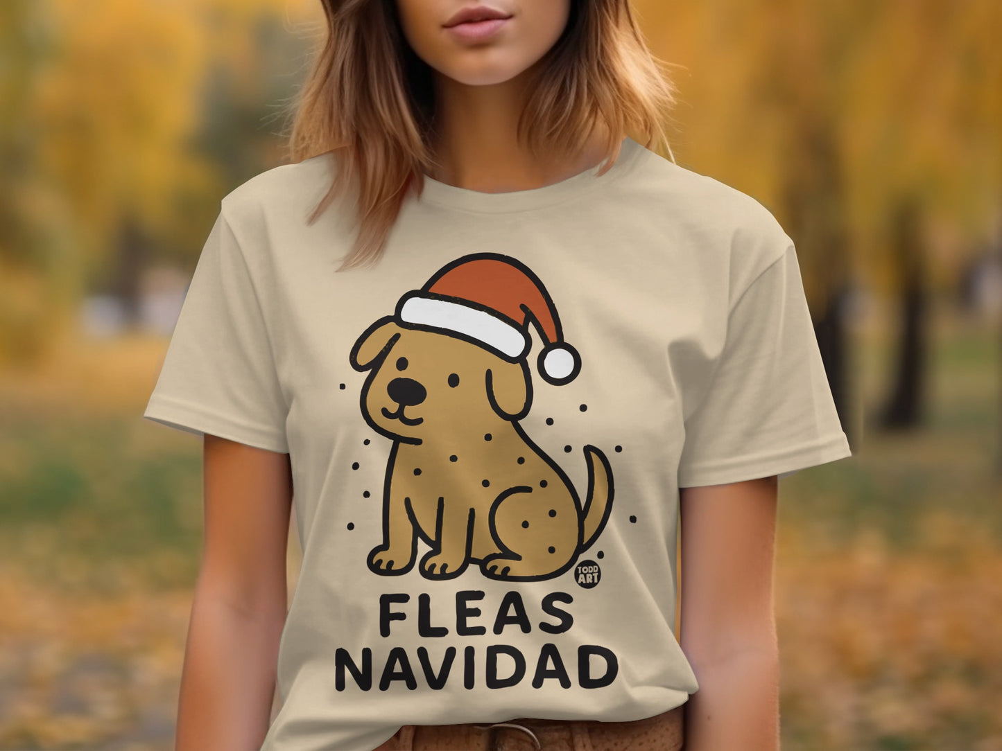 Fleas Navidad Dog Wearing Santa Hat Funny Christmas Shirt