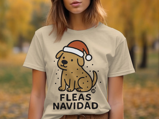 Fleas Navidad Dog Wearing Santa Hat Funny Christmas Shirt