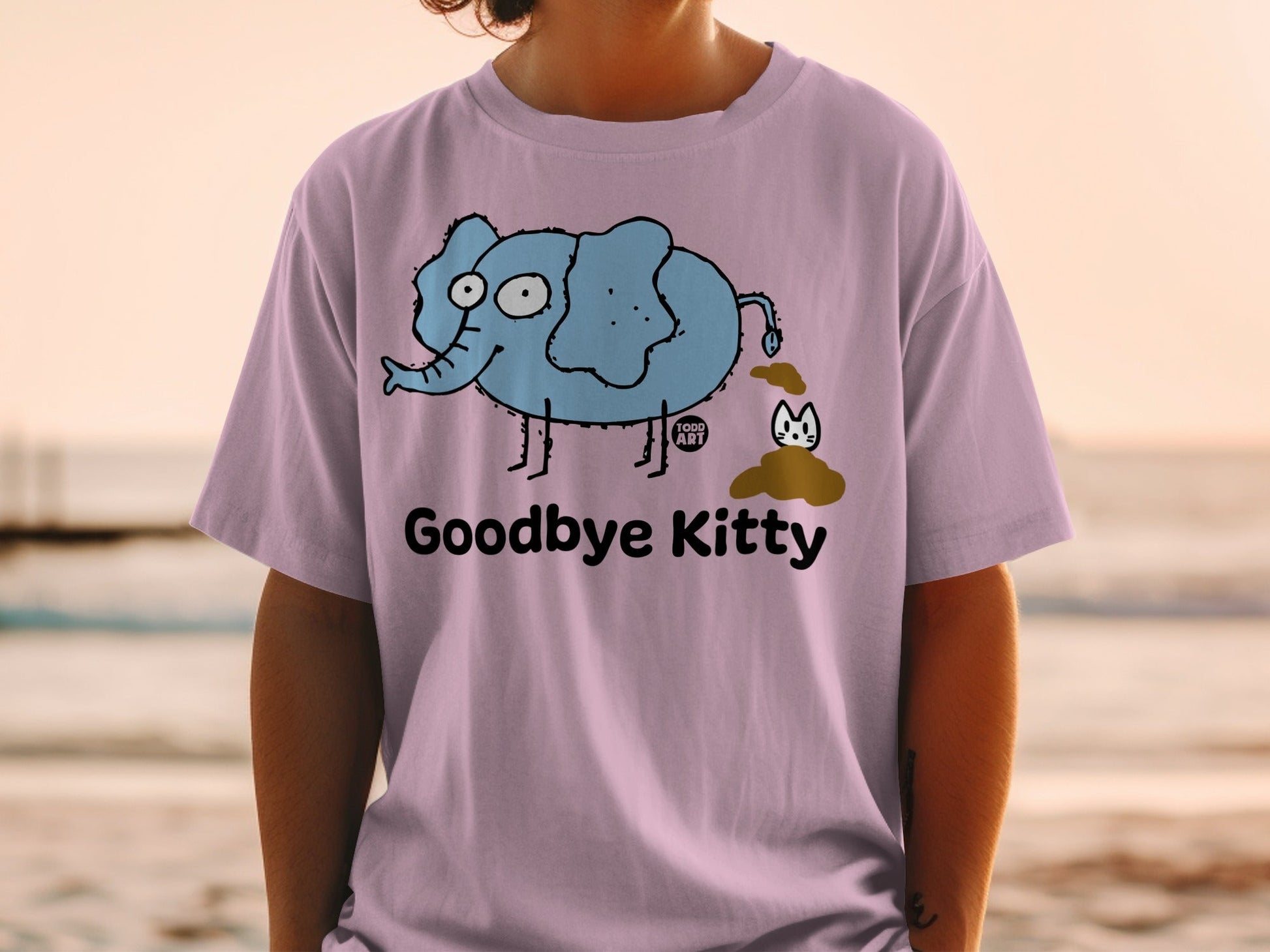 Fun Elephant Goodbye Kitty Humorous Graphic T-Shirt