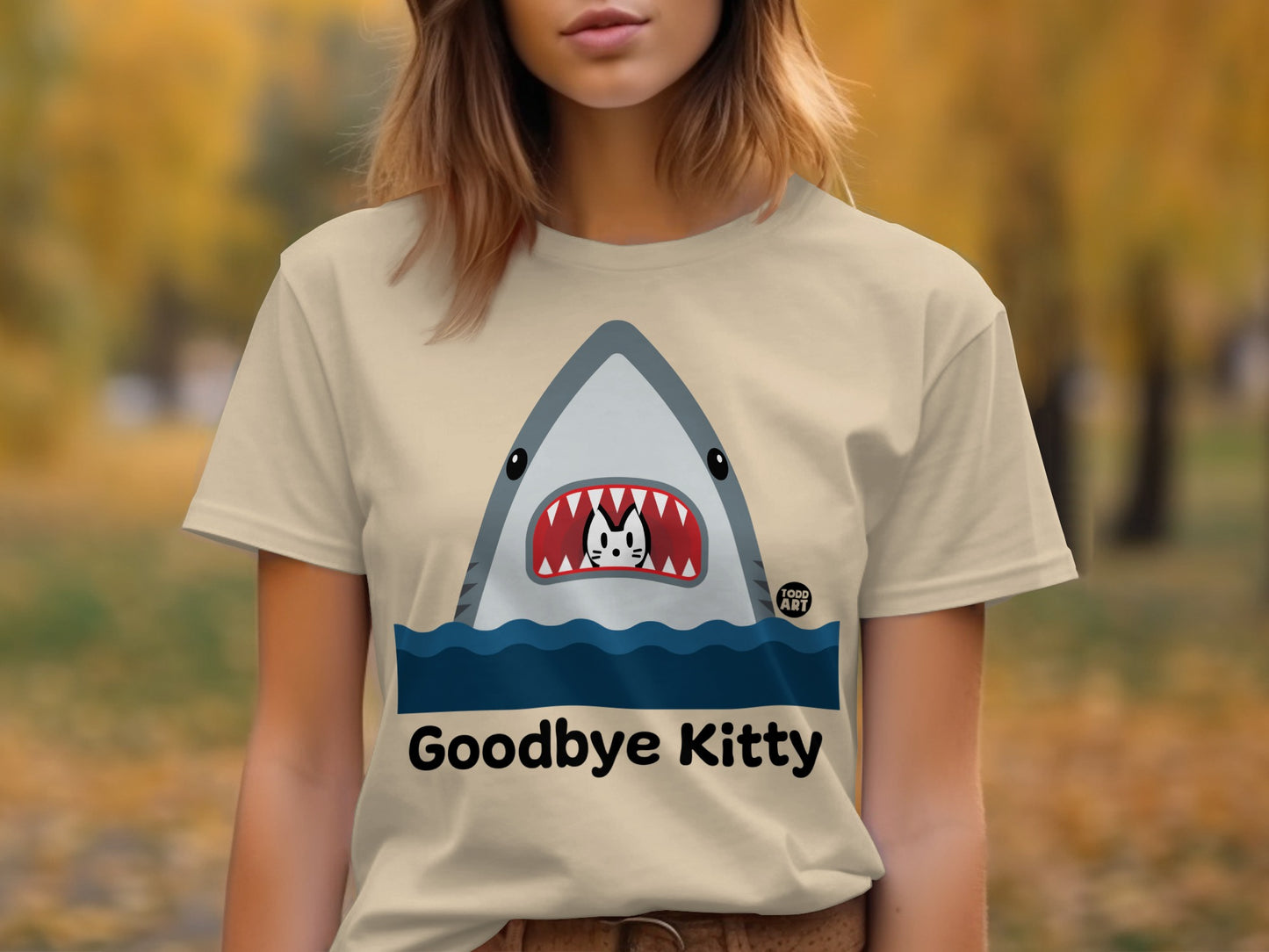 Goodbye Kitty Shark Graphic T-shirt for Summer Fun