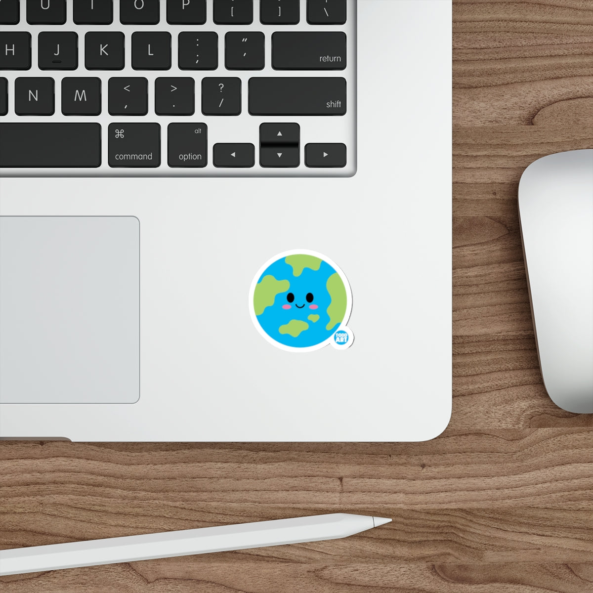 Cute Smiling Earth Face Round Laptop Sticker