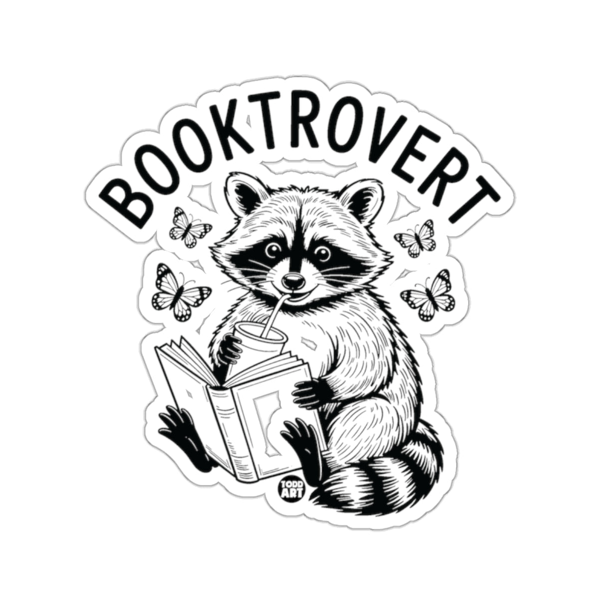 Booktrovert Raccoon Book Beverage Butterflies 
