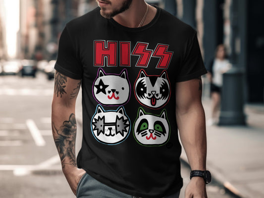 HISS Cat Face Graphic Tee with Colorful Design