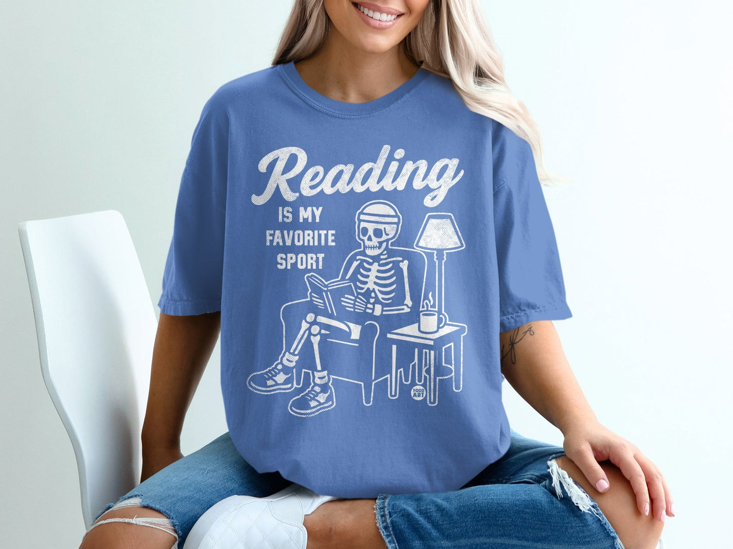 Reading is My Favorite Sport Skeleton Graphic Shirt