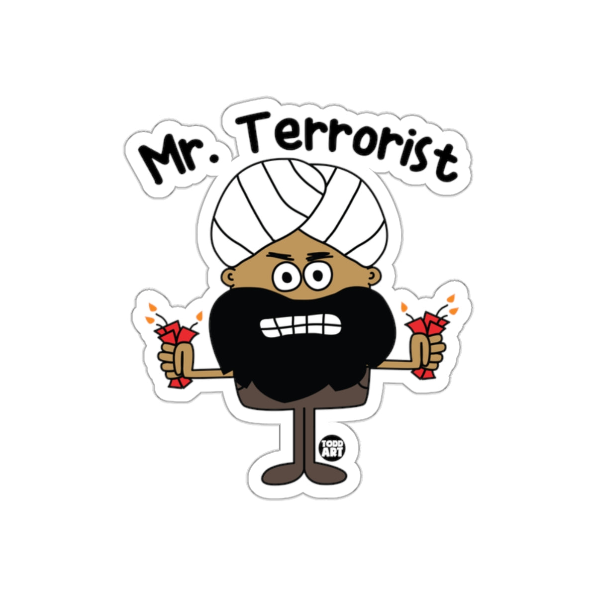 Mr Terrorist Todd Art Character with Bombs sticker