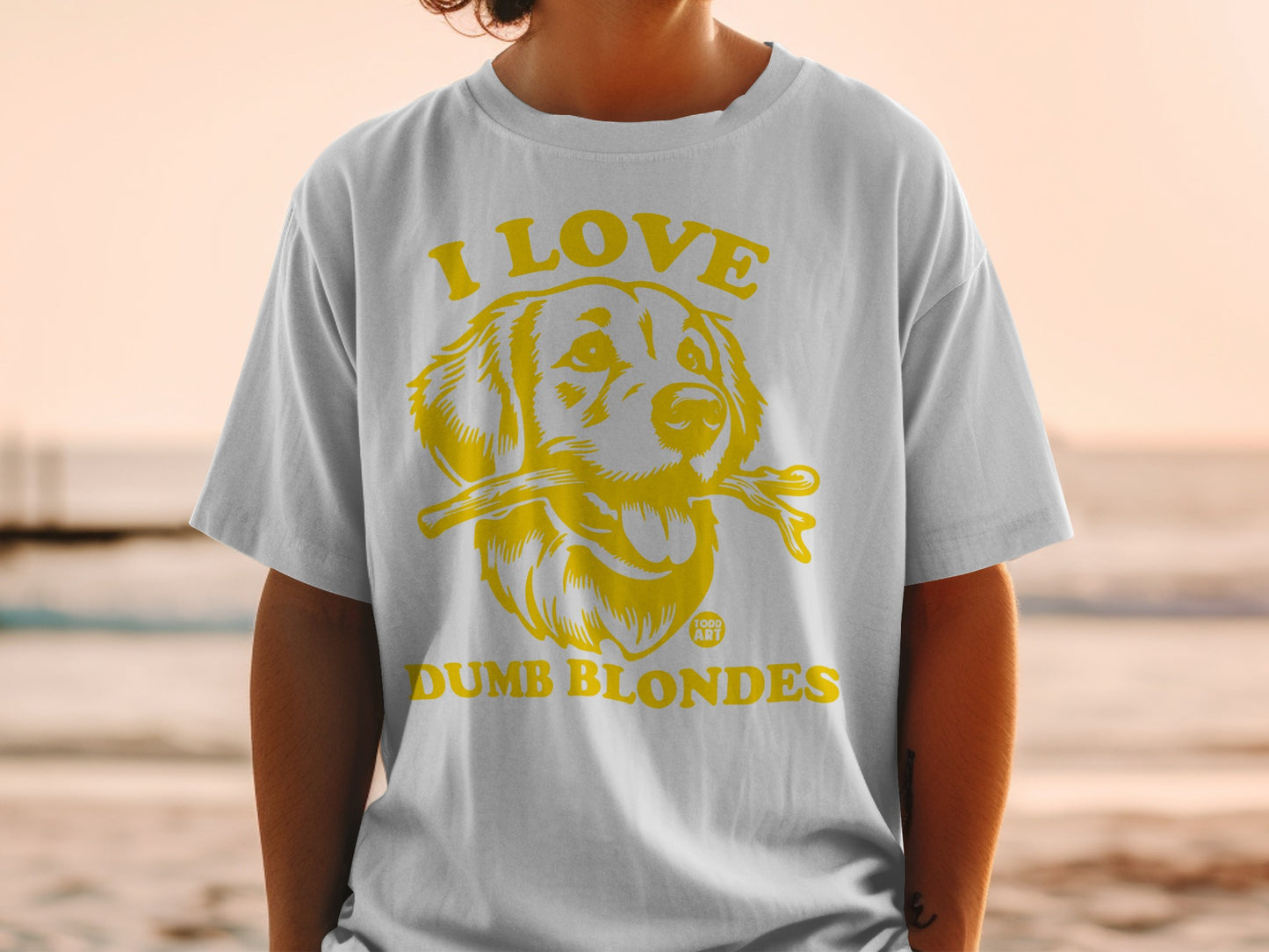 I LOVE DUMB BLONDES Funny Dog Graphic Tee Shirt