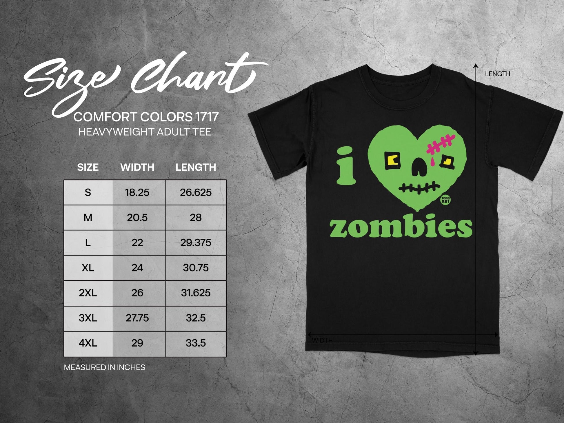 I Love Zombies Heavyweight Adult Tee Product