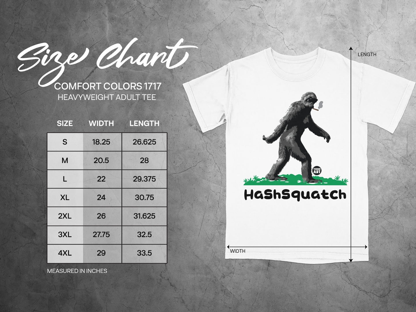 HashSquatch Heavyweight Adult Tee Size Chart