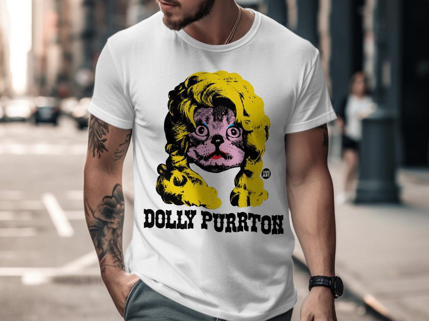 Dolly Purrton Graphic Cat T-Shirt Fun Novelty Tee