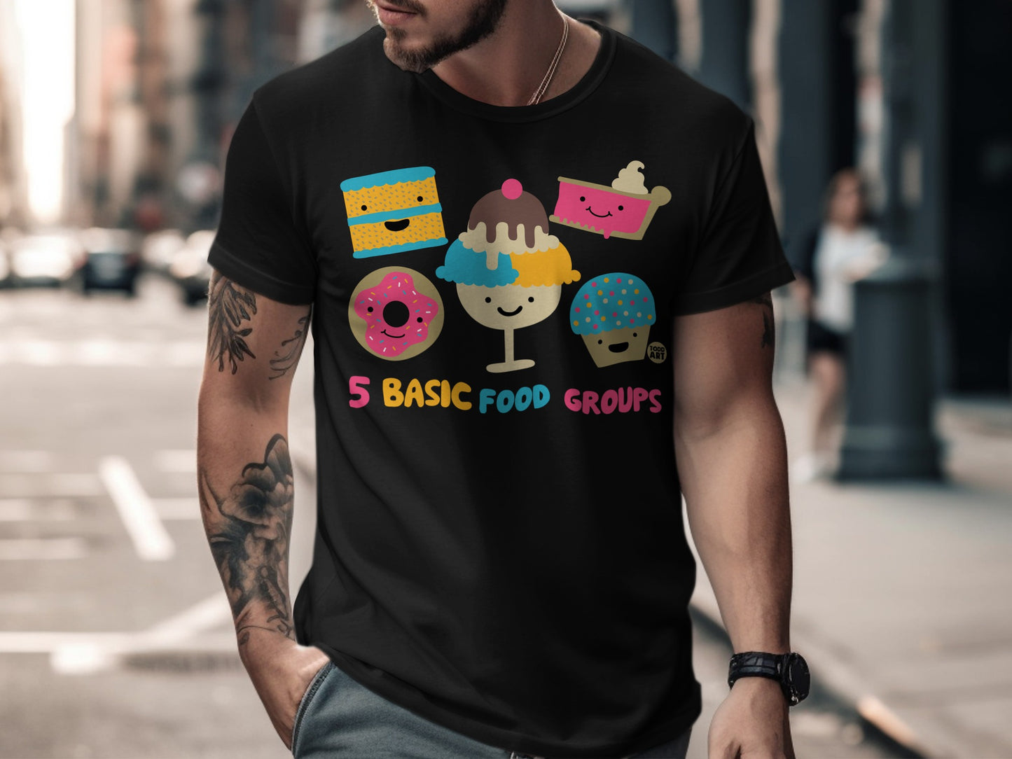 Fun '5 Basic Food Groups' Illustrated T-Shirt