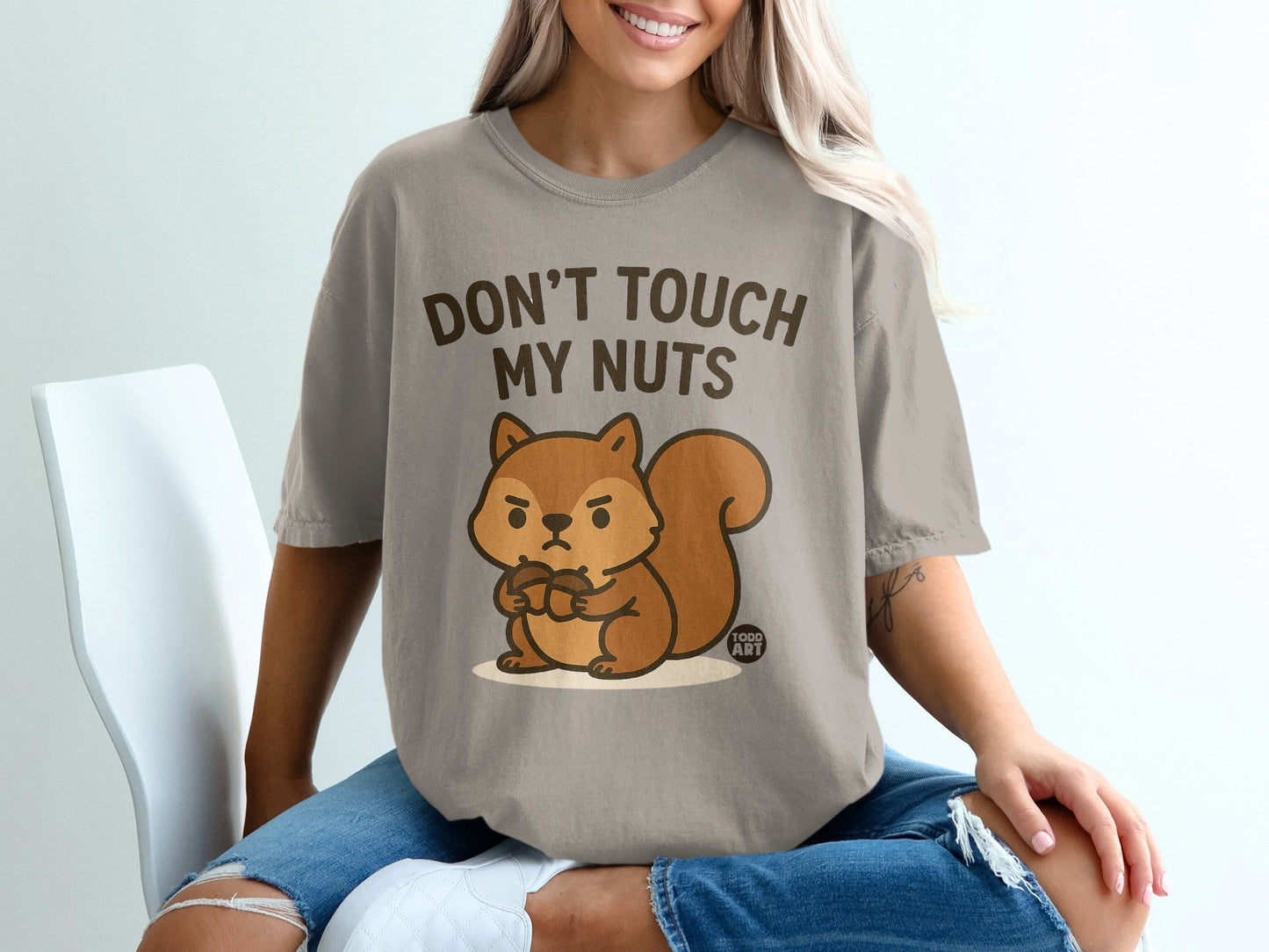 Funny Grumpy Squirrel T-Shirts, Don't Touch My Nuts Shirt, Cute Animal Pun Tee, Humorous Acorn Lover Gift T-Shirts, Sarcastic Forest