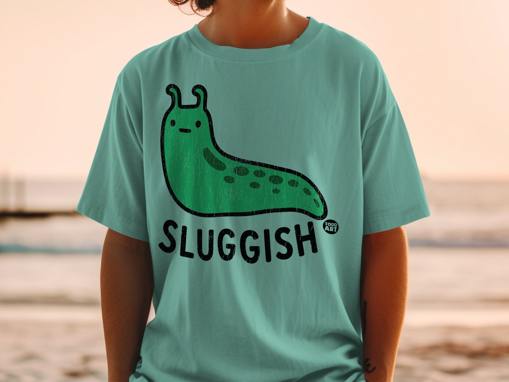 Sluggish Green Character Design Graphic Shirt