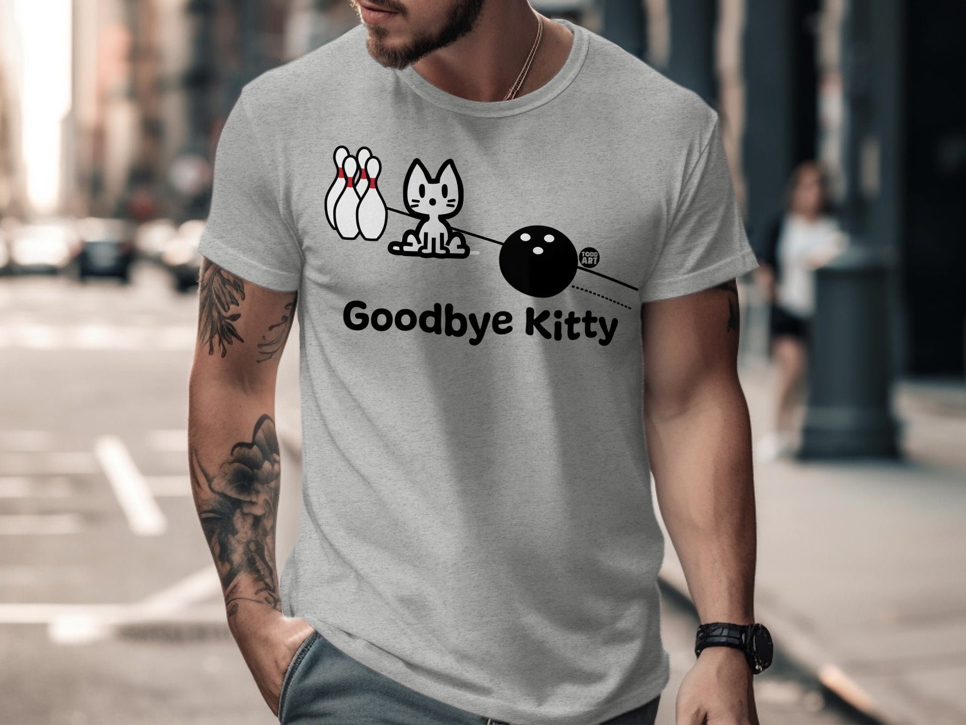 Goodbye Kitty Bowling Themed Graphic T-Shirt
