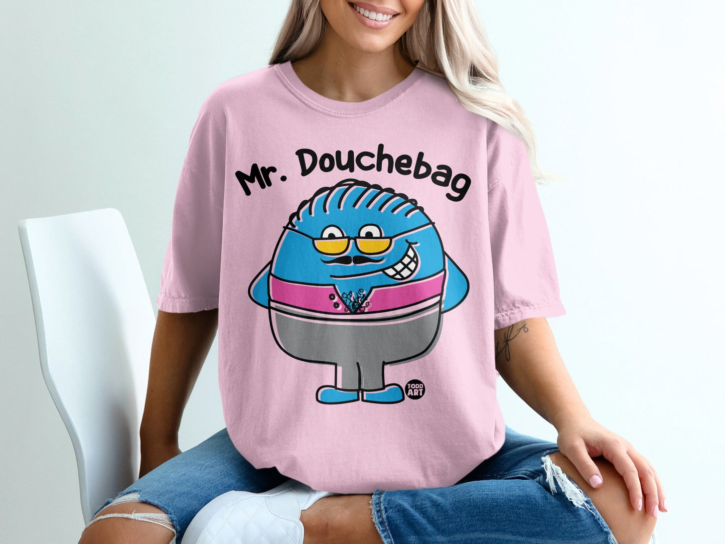 Mr. Douchebag Cartoon Graphic Pink T-Shirt