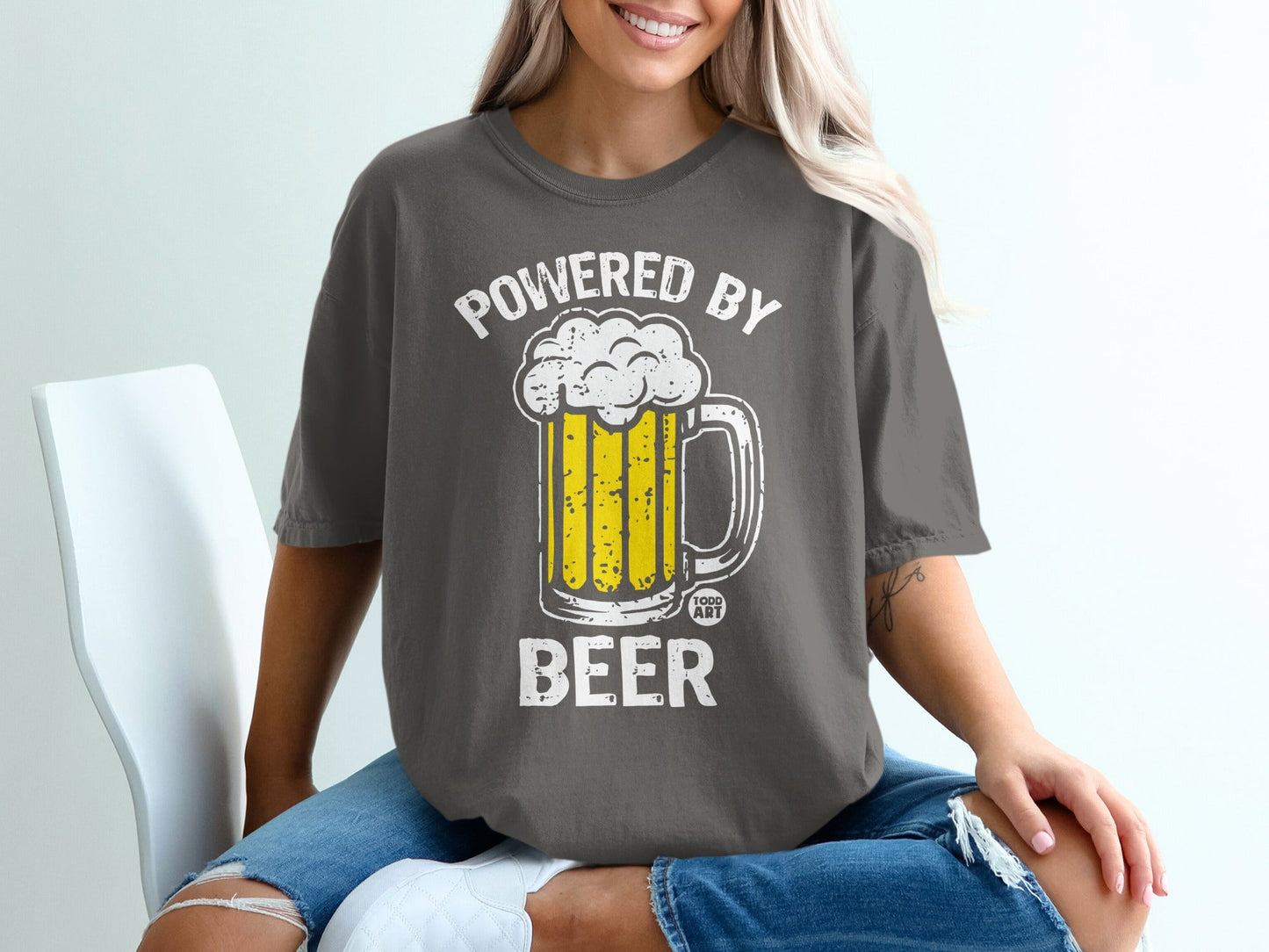 Powered By Beer Graphic T-Shirt Casual Apparel