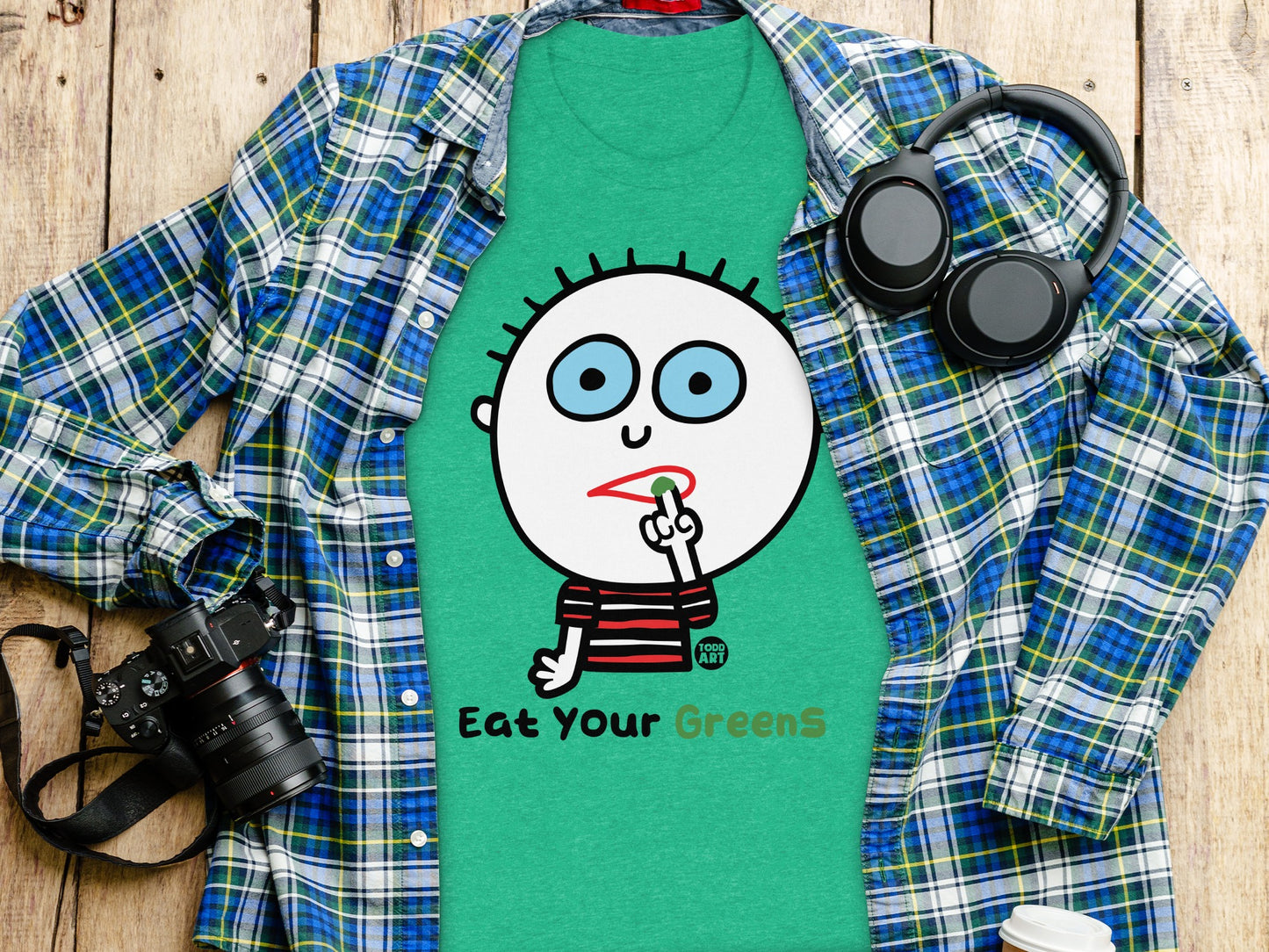 Eat Your Greens Cute Cartoon Character T-shirt