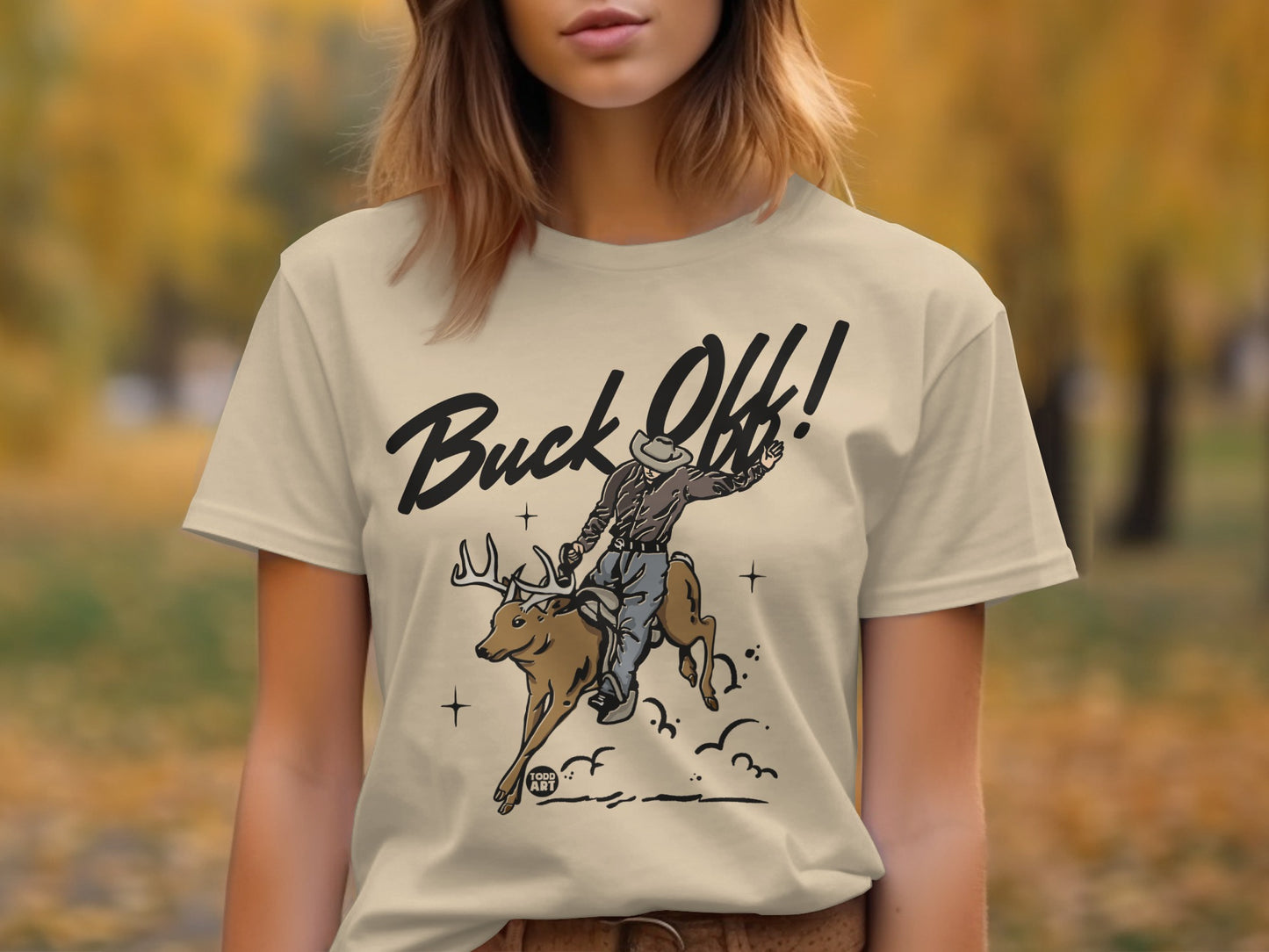 Buck Off Cowboy Riding Buck Deer Graphic T-Shirt
